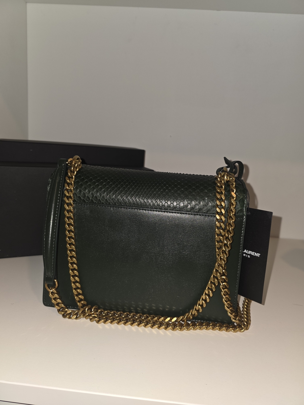 Saint Laurent Forest Green Textured Monogram Shoulder Bag - Picture 2 of 4